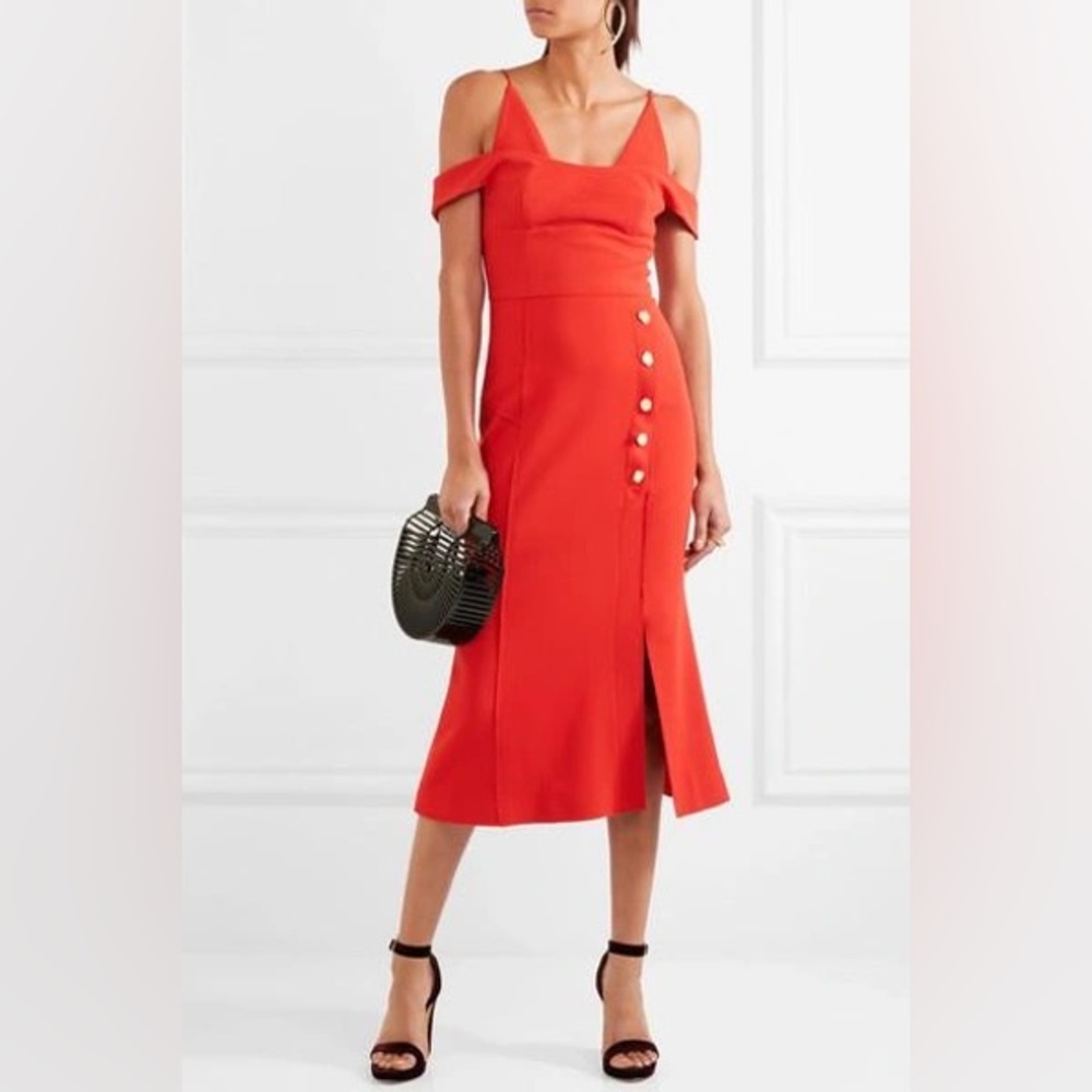 Rebecca Vallance Cold-shoulder Stretch-crepe Midi Dress, Orange Red, US 4